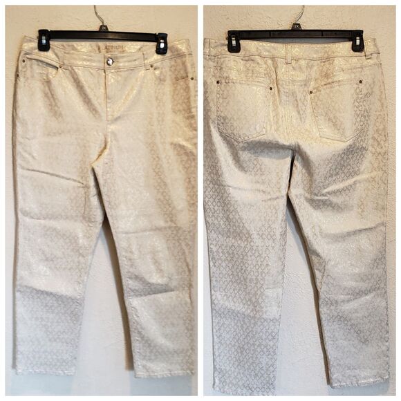 Chico's Platinum Jeggings Size 2 Gold Metallic Slim Fit Stretch Pants - Picture 1 of 9